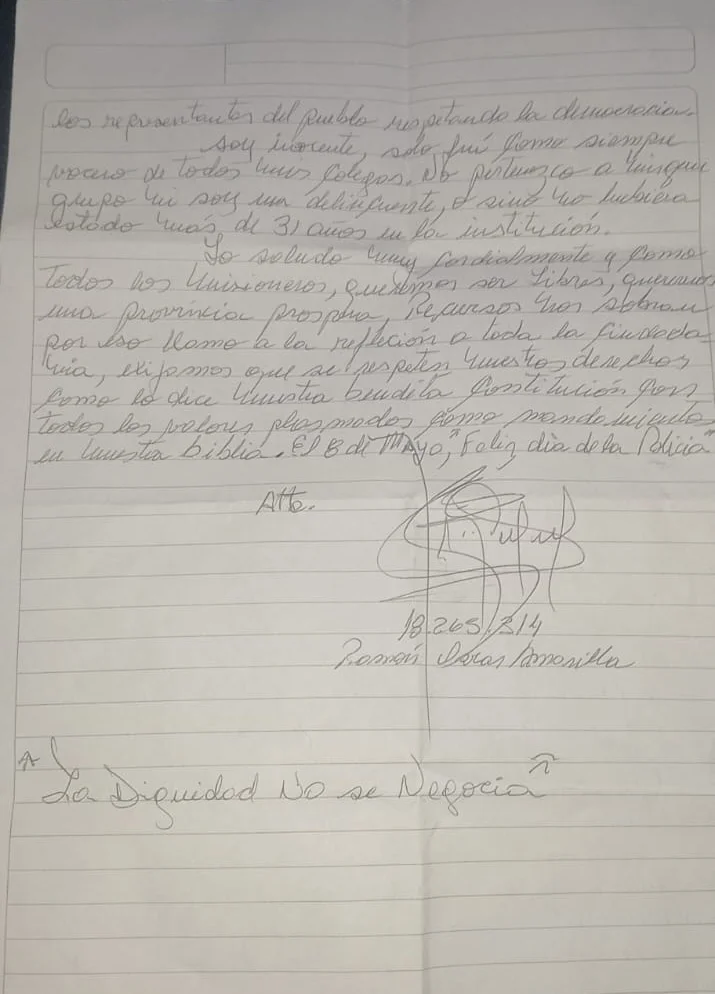 Ramón Amarilla escribe una carta desde la cárcel