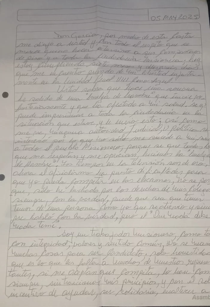 Ramón Amarilla escribe una carta desde la cárcel
