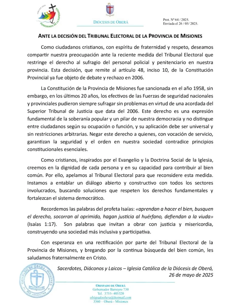 Comunicado de la Iglesia por el voto restringido.