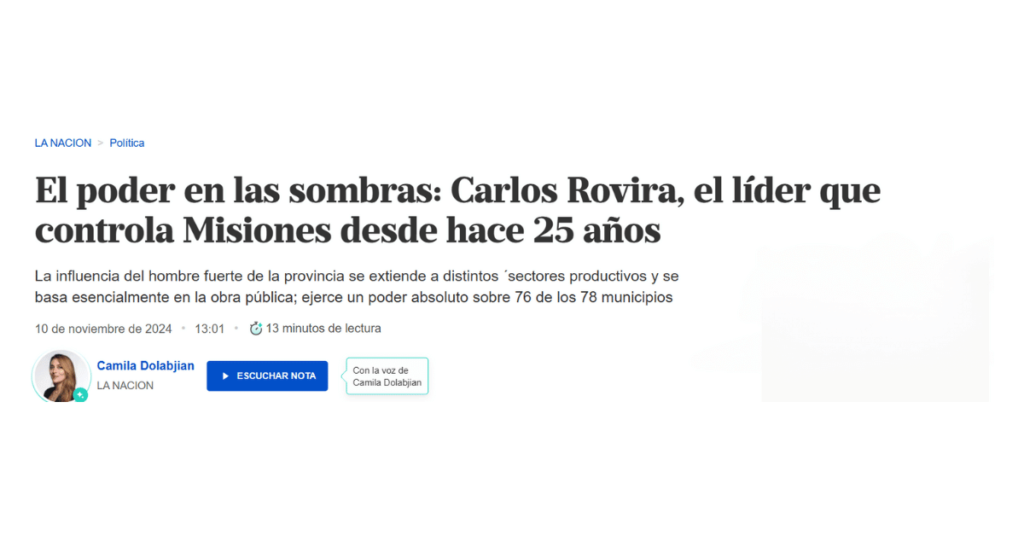 Nota de la periodista Camila Dolabjian sobre Carlos Eduardo Rovira